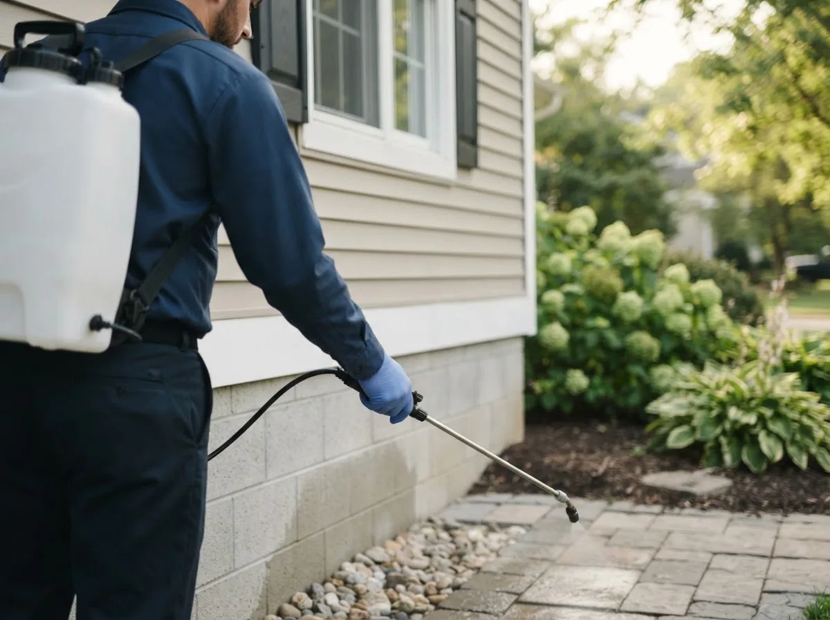 Pest control technician inspecting a home in Kincaid, KS